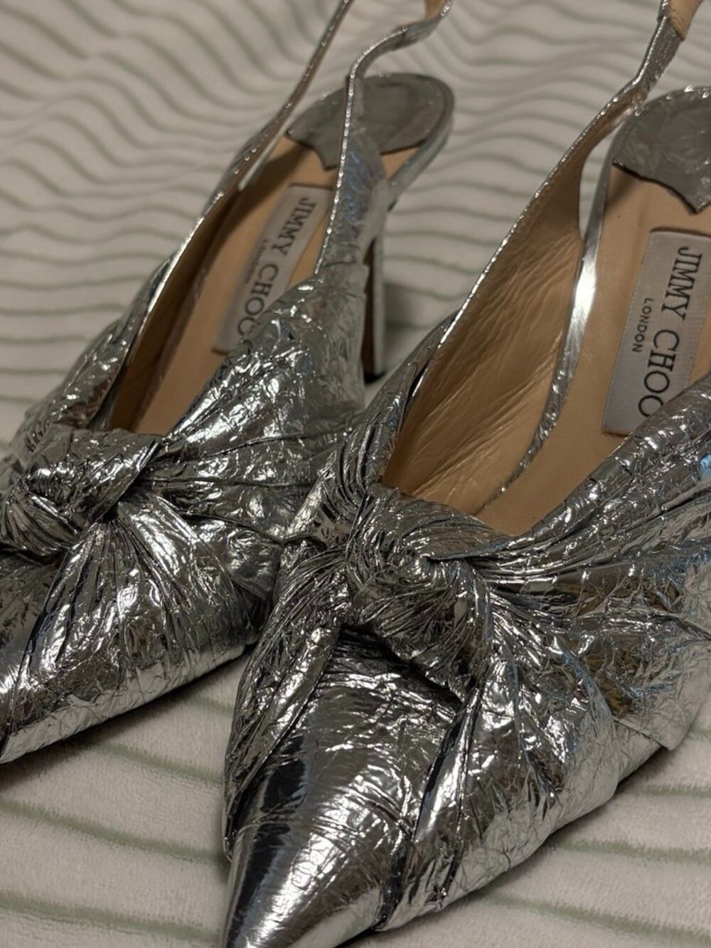 Jimmy Choo Annabell Silver Metalic Foil Leather Pump